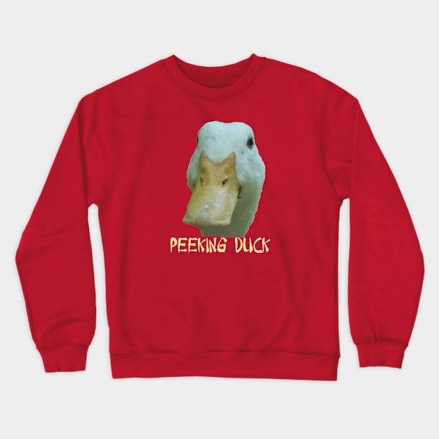 Quirky Peeking Duck Face Over Punny Asian Text Crewneck Sweatshirt by taiche